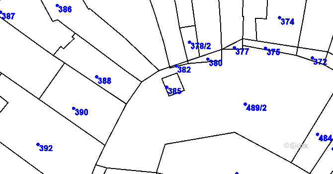 Parcela st. 385 v KÚ Horákov, Katastrální mapa