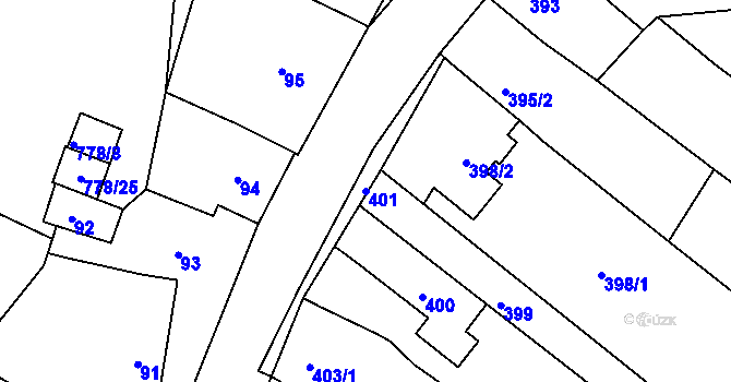 Parcela st. 401 v KÚ Horákov, Katastrální mapa
