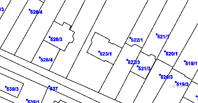 Parcela st. 523/1 v KÚ Horákov, Katastrální mapa