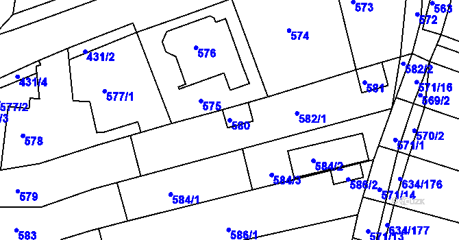 Parcela st. 580 v KÚ Horákov, Katastrální mapa