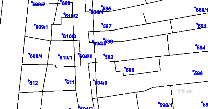 Parcela st. 592 v KÚ Horákov, Katastrální mapa
