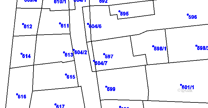 Parcela st. 597 v KÚ Horákov, Katastrální mapa
