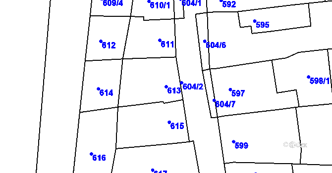 Parcela st. 613 v KÚ Horákov, Katastrální mapa