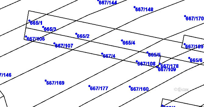 Parcela st. 667/4 v KÚ Horákov, Katastrální mapa