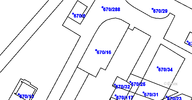 Parcela st. 670/16 v KÚ Horákov, Katastrální mapa