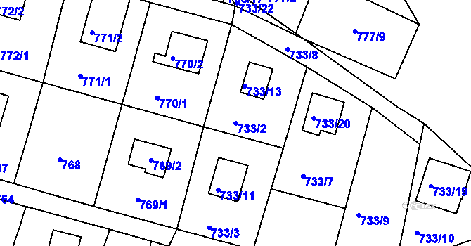 Parcela st. 733/2 v KÚ Horákov, Katastrální mapa