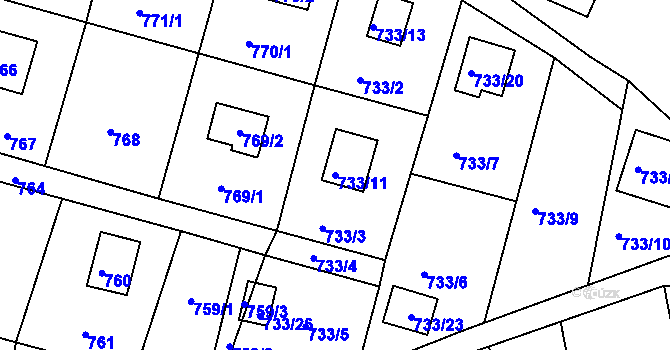Parcela st. 733/11 v KÚ Horákov, Katastrální mapa