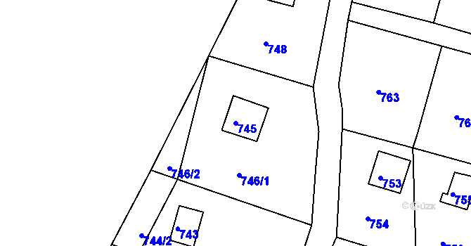 Parcela st. 745 v KÚ Horákov, Katastrální mapa