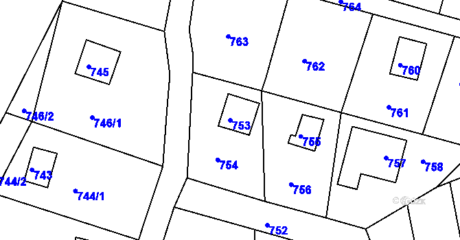 Parcela st. 753 v KÚ Horákov, Katastrální mapa