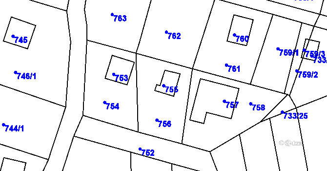 Parcela st. 755 v KÚ Horákov, Katastrální mapa