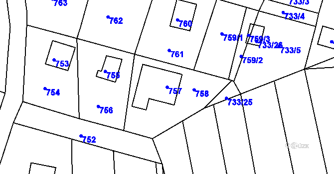 Parcela st. 757 v KÚ Horákov, Katastrální mapa