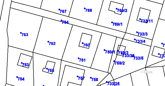 Parcela st. 760 v KÚ Horákov, Katastrální mapa