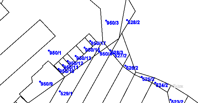 Parcela st. 950/4 v KÚ Horákov, Katastrální mapa