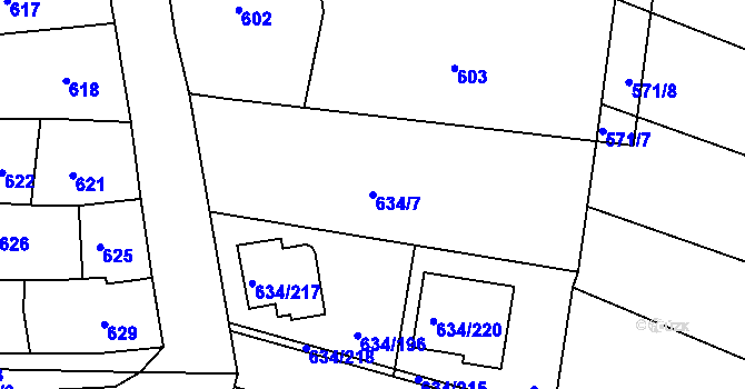 Parcela st. 634/7 v KÚ Horákov, Katastrální mapa