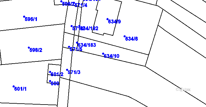 Parcela st. 634/10 v KÚ Horákov, Katastrální mapa