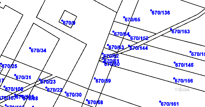 Parcela st. 670/62 v KÚ Horákov, Katastrální mapa