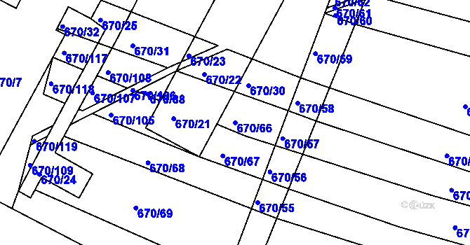 Parcela st. 670/66 v KÚ Horákov, Katastrální mapa
