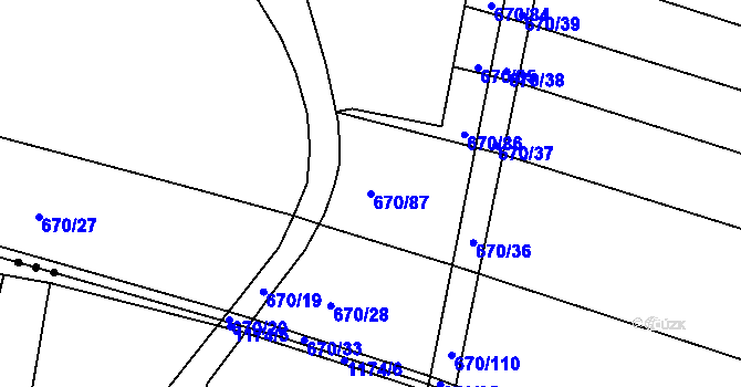 Parcela st. 670/87 v KÚ Horákov, Katastrální mapa