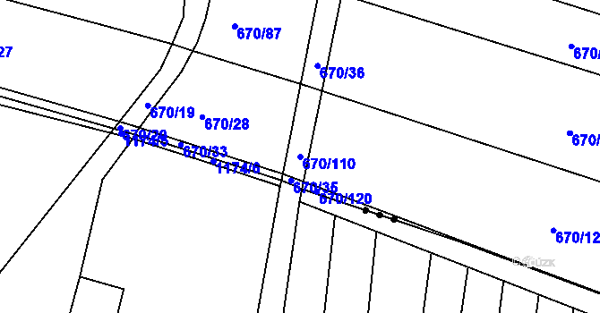 Parcela st. 670/110 v KÚ Horákov, Katastrální mapa
