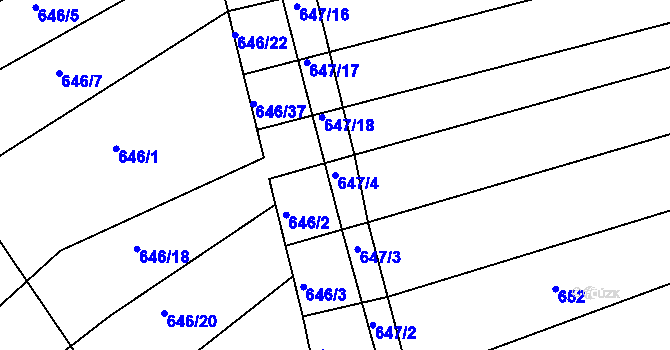 Parcela st. 647/4 v KÚ Horákov, Katastrální mapa