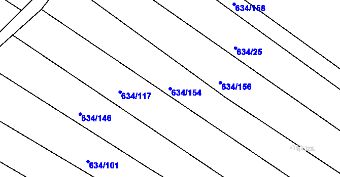 Parcela st. 634/154 v KÚ Horákov, Katastrální mapa