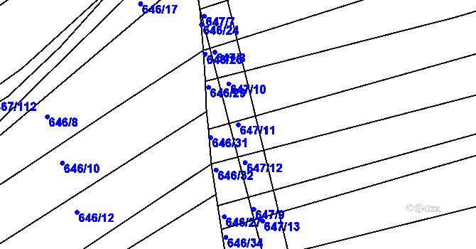Parcela st. 647/11 v KÚ Horákov, Katastrální mapa
