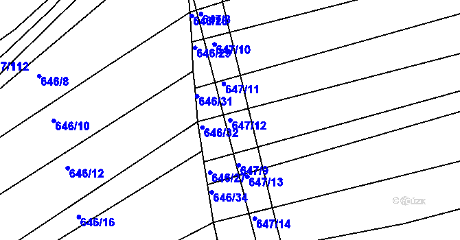 Parcela st. 647/12 v KÚ Horákov, Katastrální mapa