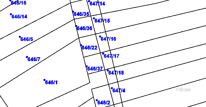 Parcela st. 647/17 v KÚ Horákov, Katastrální mapa