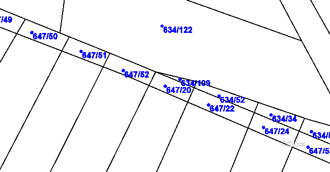 Parcela st. 647/20 v KÚ Horákov, Katastrální mapa