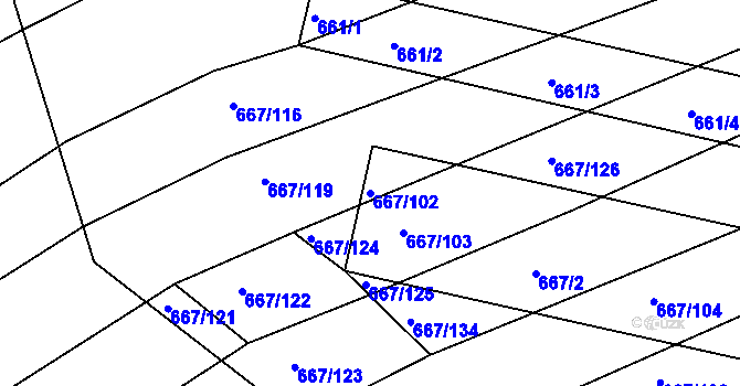 Parcela st. 667/102 v KÚ Horákov, Katastrální mapa