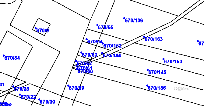 Parcela st. 670/144 v KÚ Horákov, Katastrální mapa
