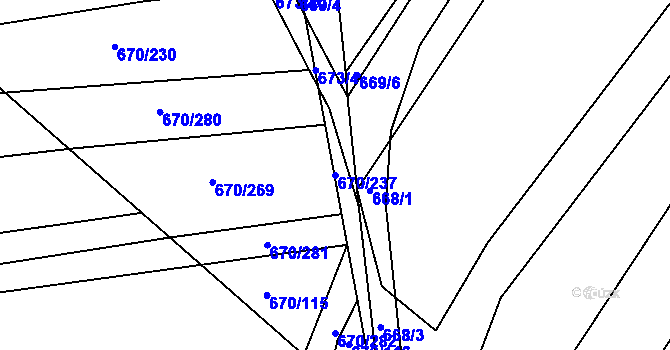 Parcela st. 670/237 v KÚ Horákov, Katastrální mapa