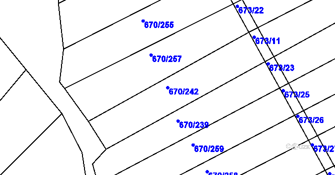 Parcela st. 670/242 v KÚ Horákov, Katastrální mapa