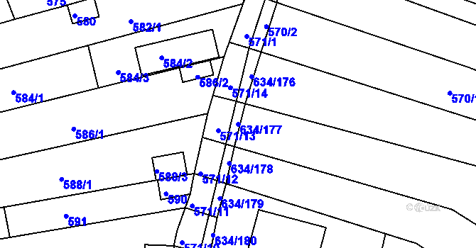 Parcela st. 634/177 v KÚ Horákov, Katastrální mapa