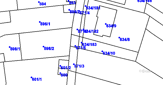 Parcela st. 634/183 v KÚ Horákov, Katastrální mapa
