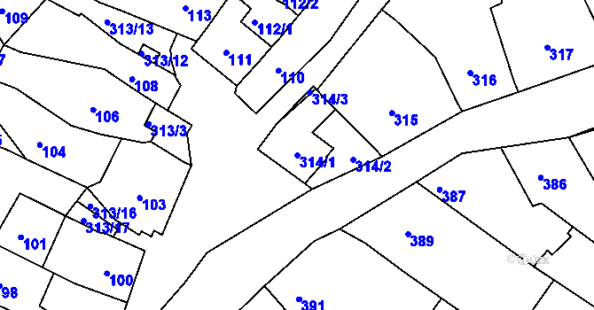 Parcela st. 314/1 v KÚ Horákov, Katastrální mapa