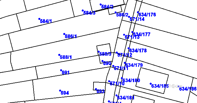 Parcela st. 588/3 v KÚ Horákov, Katastrální mapa