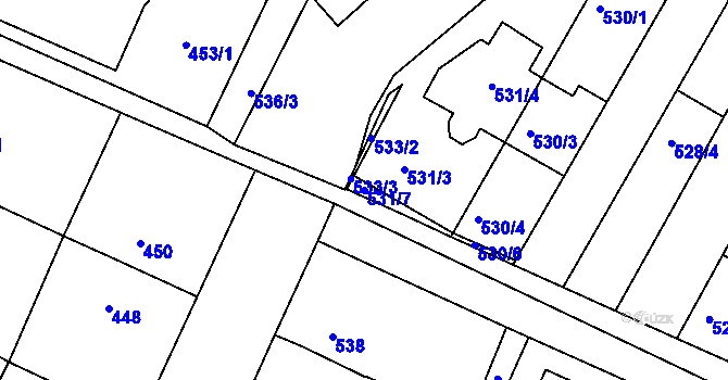 Parcela st. 531/7 v KÚ Horákov, Katastrální mapa