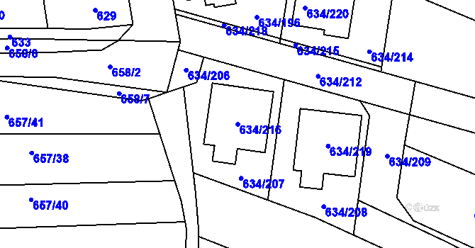 Parcela st. 634/216 v KÚ Horákov, Katastrální mapa