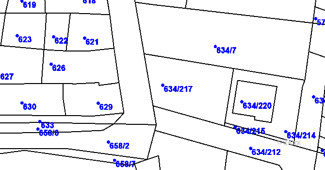 Parcela st. 634/217 v KÚ Horákov, Katastrální mapa