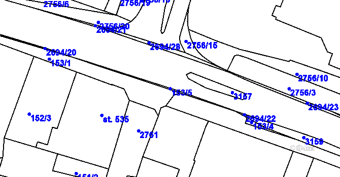 Parcela st. 153/5 v KÚ Horažďovice, Katastrální mapa