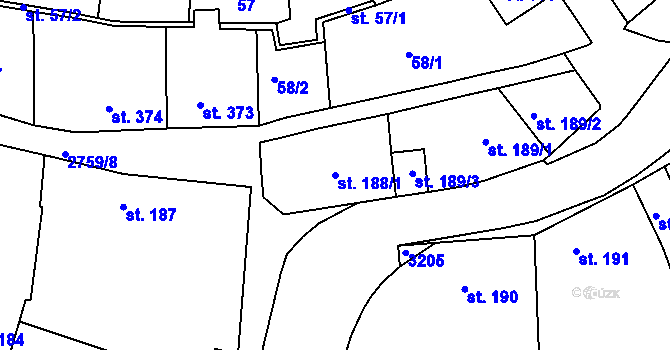 Parcela st. 188/1 v KÚ Horažďovice, Katastrální mapa