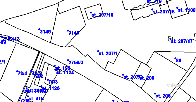 Parcela st. 207/1 v KÚ Horažďovice, Katastrální mapa