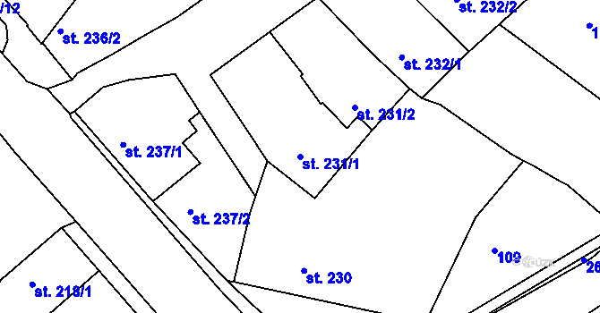 Parcela st. 231/1 v KÚ Horažďovice, Katastrální mapa