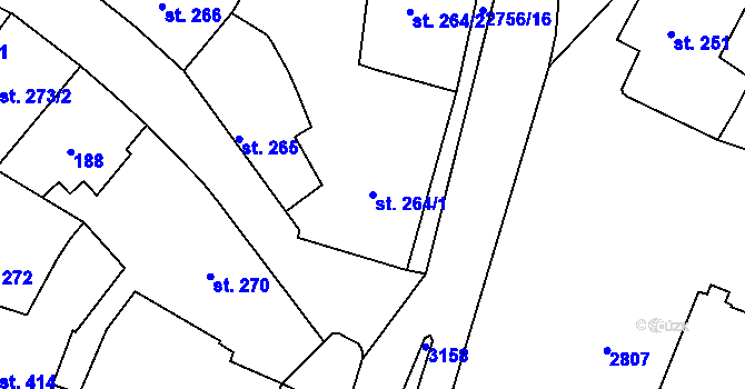 Parcela st. 264/1 v KÚ Horažďovice, Katastrální mapa