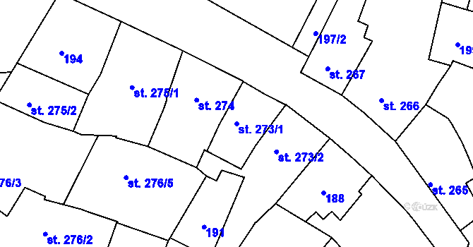 Parcela st. 273/1 v KÚ Horažďovice, Katastrální mapa