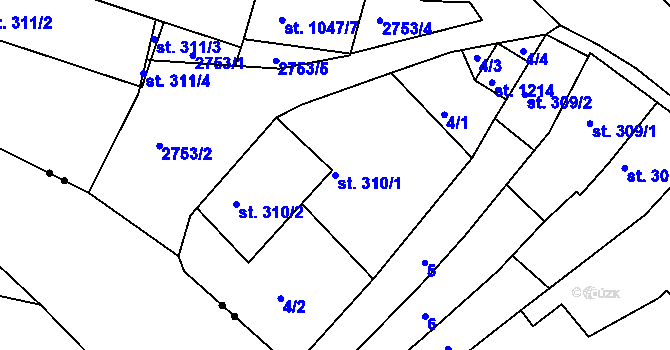 Parcela st. 310/1 v KÚ Horažďovice, Katastrální mapa