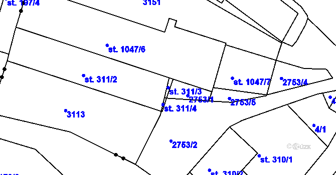 Parcela st. 311/3 v KÚ Horažďovice, Katastrální mapa