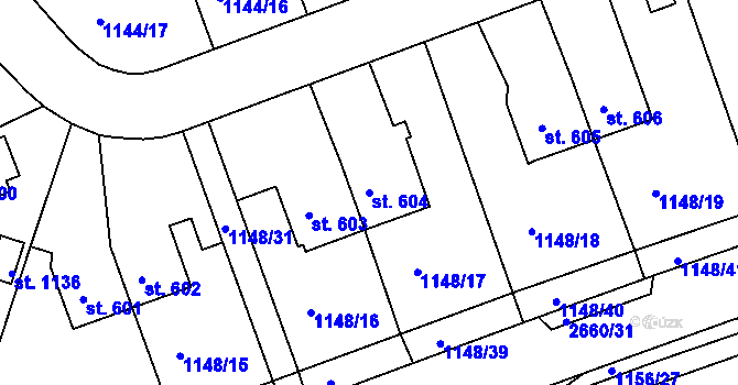 Parcela st. 604 v KÚ Horažďovice, Katastrální mapa