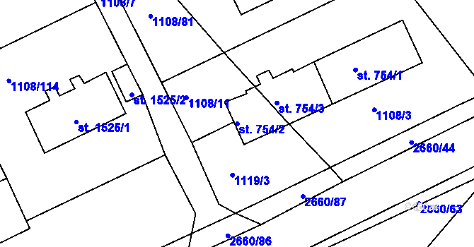 Parcela st. 754/2 v KÚ Horažďovice, Katastrální mapa